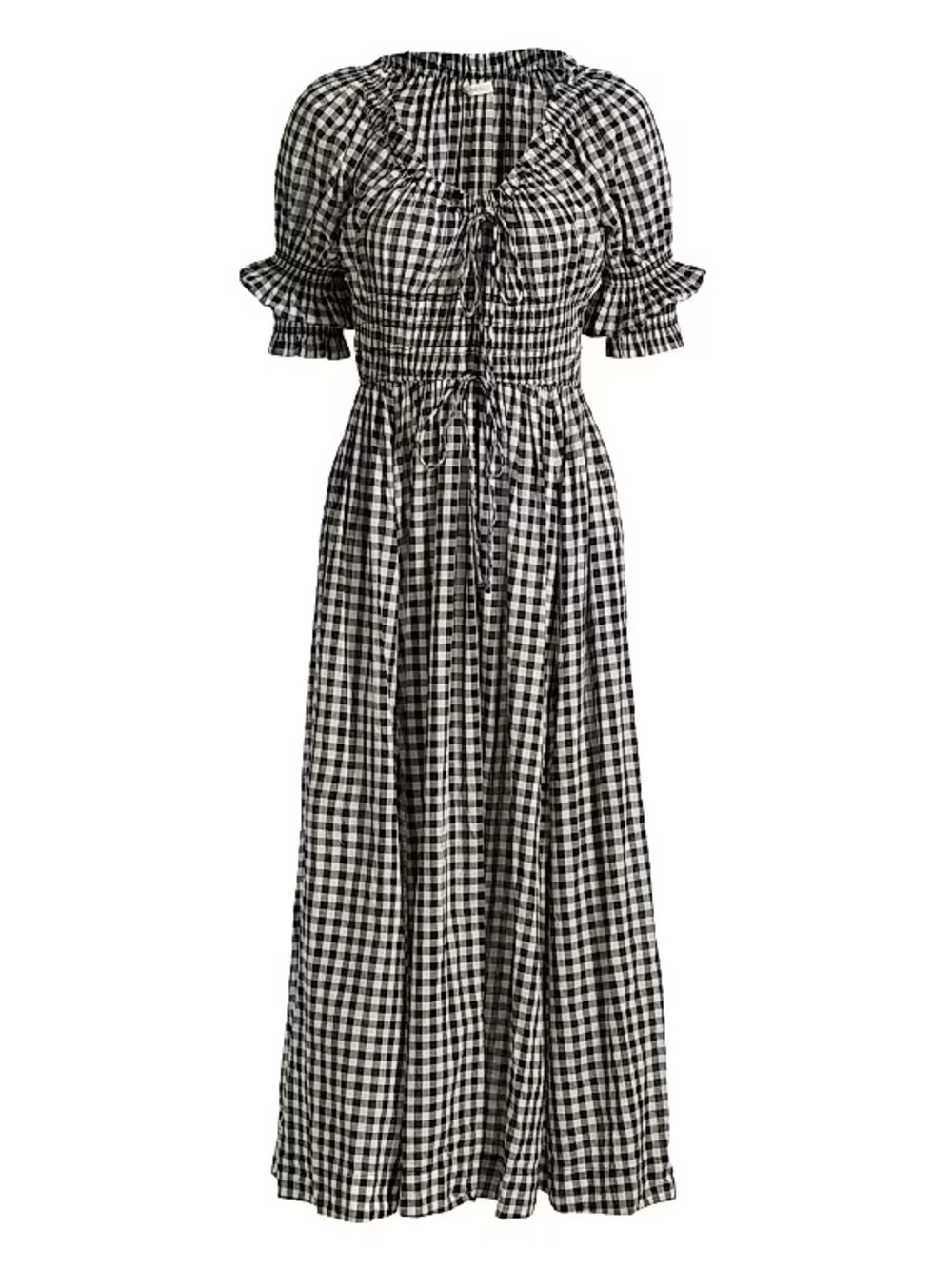 Doen Ischia Gingham Cotton Tie-Waist Midi Dress Size Large